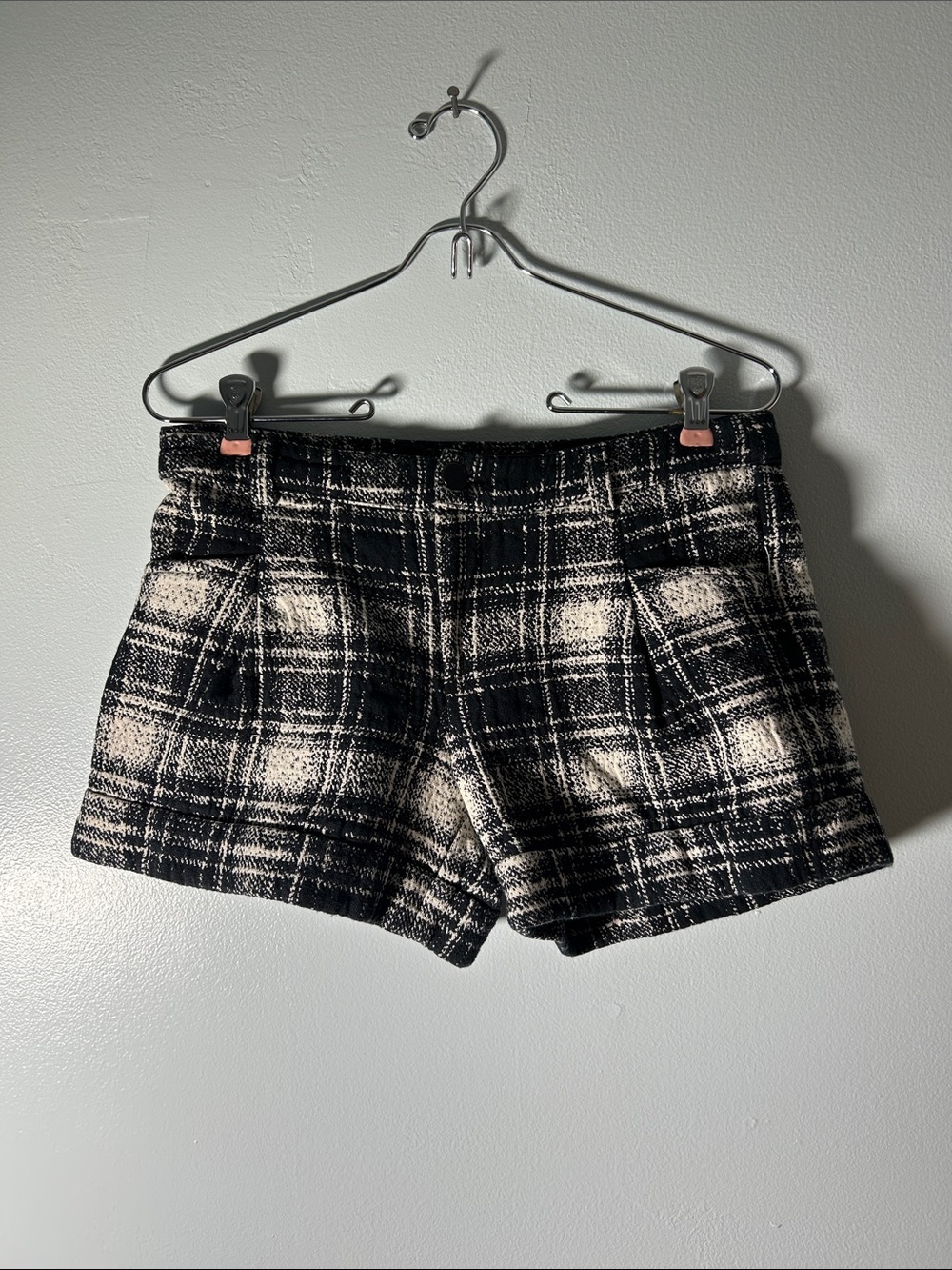 Mango Black and White Plaid Shorts